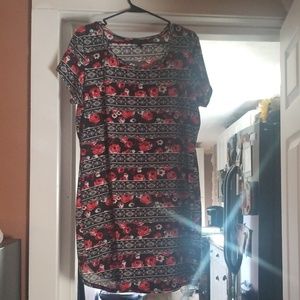 Black Red Flowered Tshirt Dress
